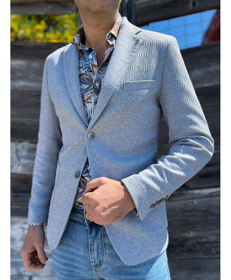 Giacca uomo grigia cotone stretch con micro righe - Giacche uomo eleganti, sportive, giovanili gogolfun.it