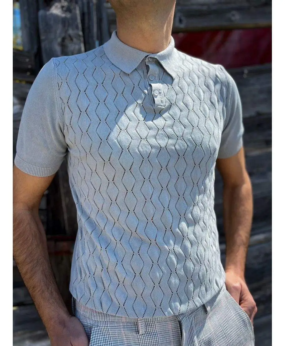Polo uomo in maglia grigio perla - Abbigliamento uomo online - Gogolfun.it