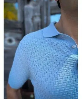 Polo uomo azzurra in maglia - Polo, magliette, camicie uomo online - Gogolfun.it