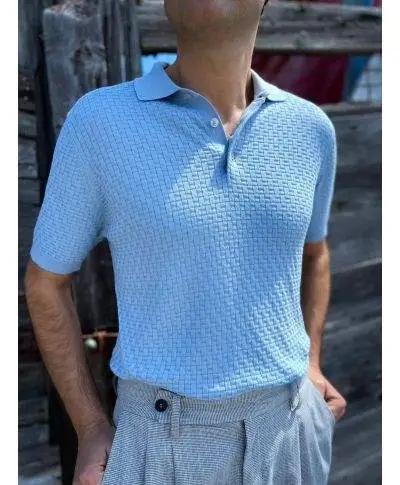 Polo uomo azzurra in maglia - Polo, magliette, camicie uomo online - Gogolfun.it