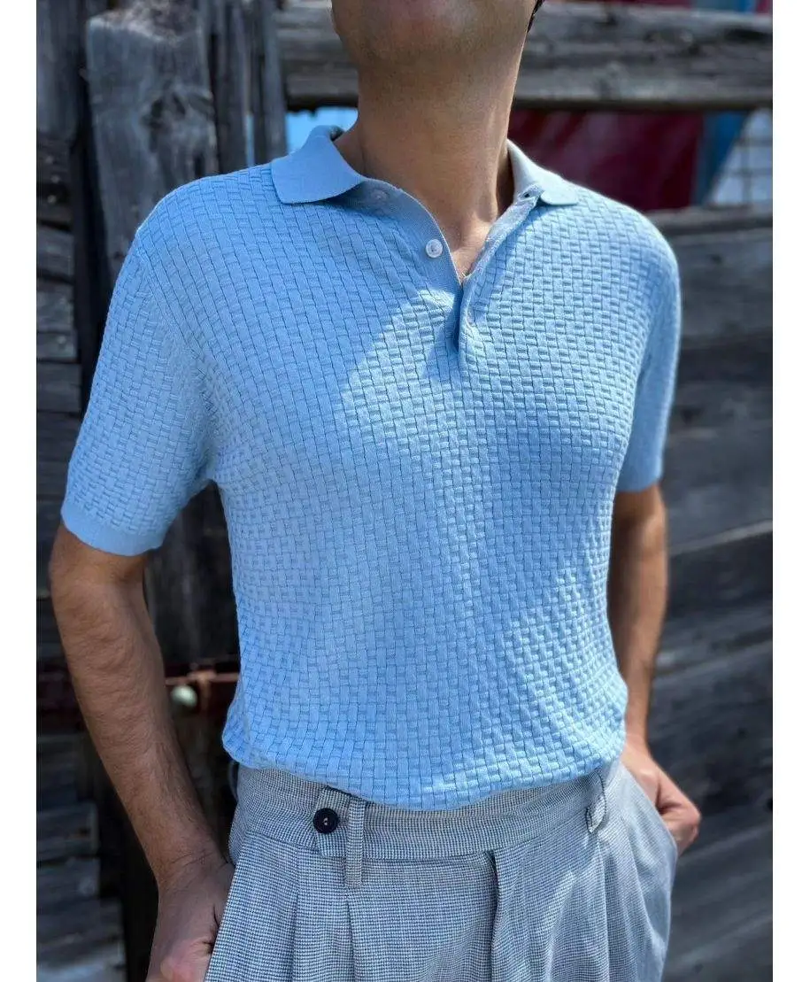 Polo uomo azzurra in maglia - Polo, magliette, camicie uomo online - Gogolfun.it