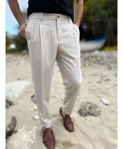 Pantaloni uomo panna a righe - Paul Miranda - Pantaloni uomo online - Gogolfun.it
