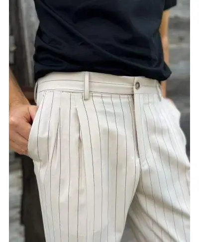 Pantaloni uomo panna a righe - Paul Miranda - Pantaloni uomo online - Gogolfun.it