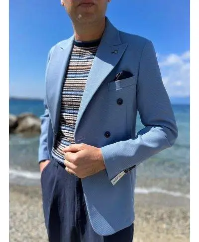 Maglietta multicolor in maglia, base blu - Abbigliamento uomo online - Gogolfun.it