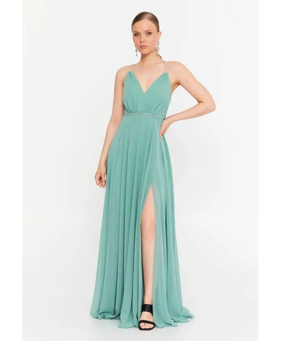 Abito elegante da cerimonia verde tiffany - Granada - Abiti da cerimonia online - Gogolfun.it