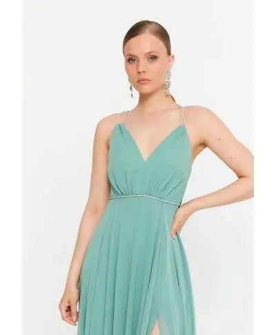 Abito elegante da cerimonia verde tiffany - Granada - Abiti da cerimonia online - Gogolfun.it
