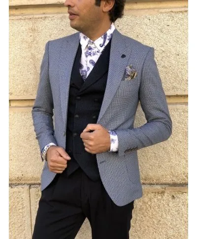 Giacca uomo, elegante - Micro fantasia blu