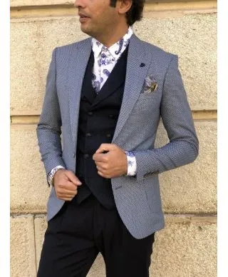 Giacca uomo, elegante - Micro fantasia blu