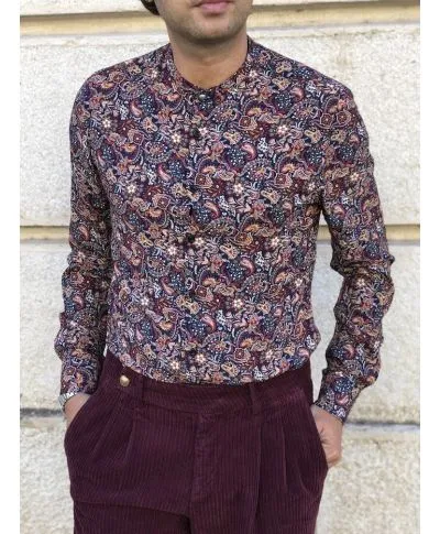 Camicia uomo, fantasia bordeaux - Camicia Coreana