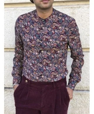 Camicia uomo, fantasia bordeaux - Camicia Coreana
