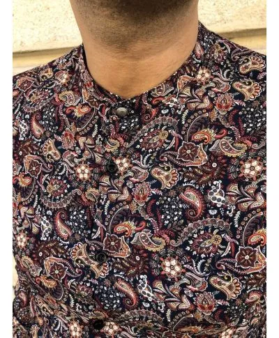 Camicia uomo, fantasia bordeaux - Camicia Coreana