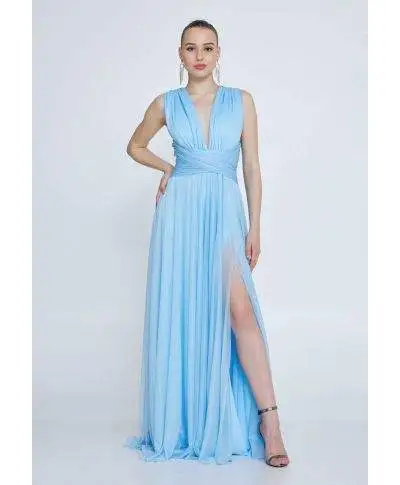 Vestito lungo elegante da cerimonia, azzurro - Star bis