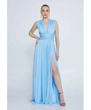 Vestito lungo elegante da cerimonia, azzurro - Star bis