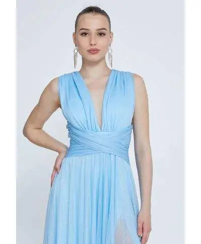 Vestito lungo elegante da cerimonia, azzurro - Star bis