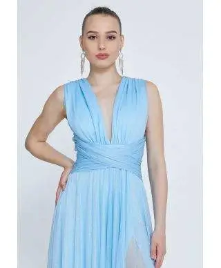 Vestito lungo elegante da cerimonia, azzurro - Star bis