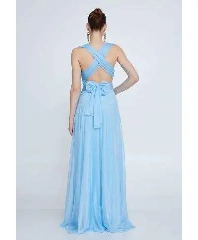 Vestito lungo elegante da cerimonia, azzurro - Star bis