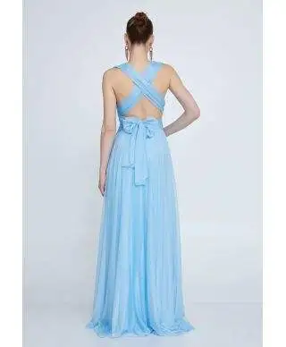 Vestito lungo elegante da cerimonia, azzurro - Star bis