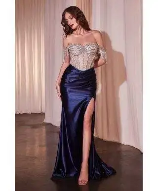 Abito a sirena con spacco e corpetto gioiello - Glass - Abiti da cerimonia online - Gogolfun.it