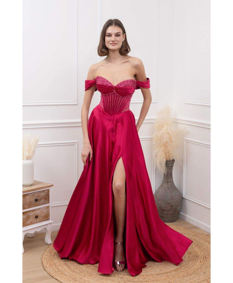 Vestito da cerimonia particolare fuxia,con bustier - Liandra - Abiti da cerimonia donna online - Gigolfun.it