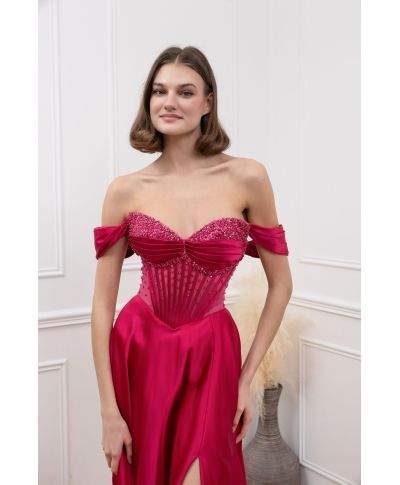 Vestito da cerimonia particolare fuxia,con bustier - Liandra - Abiti da cerimonia donna online - Gigolfun.it
