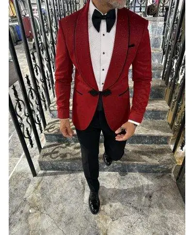 Smoking Uomo Rosso Bordeaux Brillante - Modello George