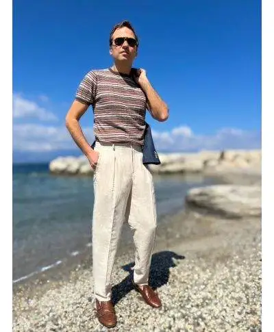 Pantaloni uomo beige, Sinatra - Misto Lino, Paul Miranda - Made in Italy