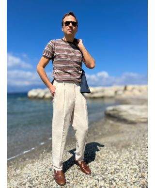 Pantaloni uomo beige, Sinatra - Misto Lino, Paul Miranda - Made in Italy