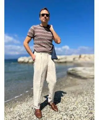 Pantaloni uomo beige, Sinatra - Misto Lino, Paul Miranda - Made in Italy