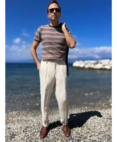 Pantaloni uomo beige, Sinatra - Misto Lino, Paul Miranda - Made in Italy