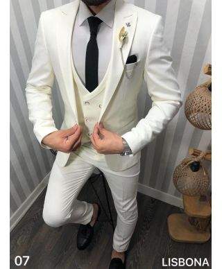 Abito uomo con gilet, bianco - Tessuto operato - Fifi