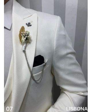 Abito uomo con gilet, bianco - Tessuto operato - Fifi
