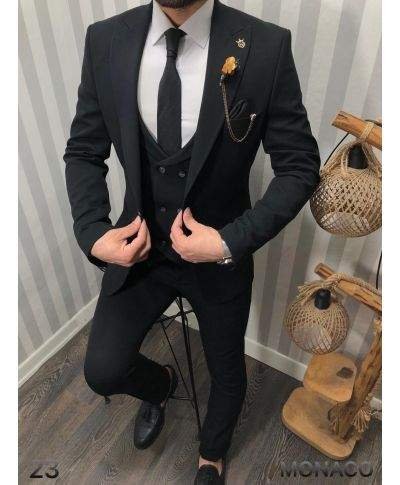 Abito uomo nero, Monaco - Gilet doppiopetto