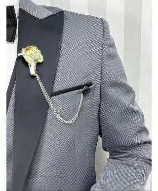 Abito Uomo Grigio, james - Smoiking con Rever Nero
