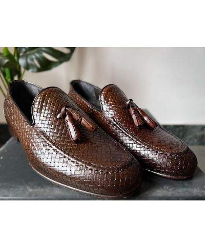 Mocassini uomo marroni - Vera pelle intrecciata - Made in Italy - Gogolfun.it