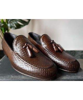 Mocassini uomo marroni - Vera pelle intrecciata - Made in Italy - Gogolfun.it