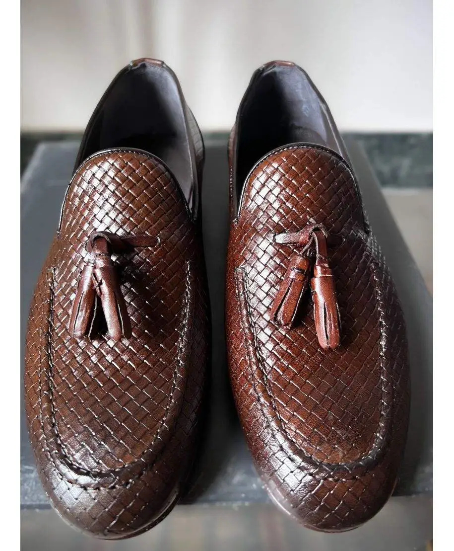 Mocassini uomo marroni - Vera pelle intrecciata - Made in Italy - Gogolfun.it