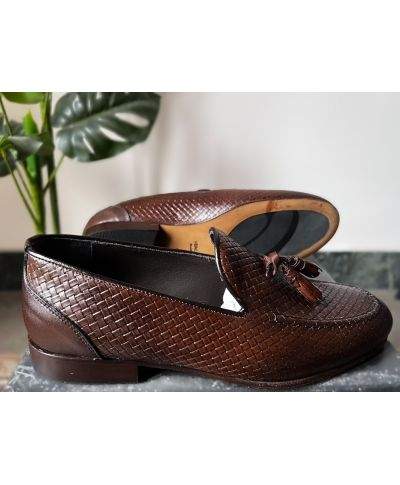 Mocassini uomo marroni - Vera pelle intrecciata - Made in Italy - Gogolfun.it