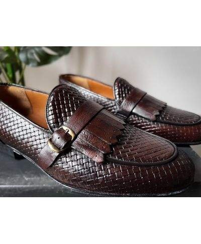 Mocassini uomo marroni - Vera pelle intrecciata - Made in Italy - Gogolfun.it