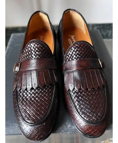 Mocassini uomo marroni - Vera pelle intrecciata - Made in Italy - Gogolfun.it
