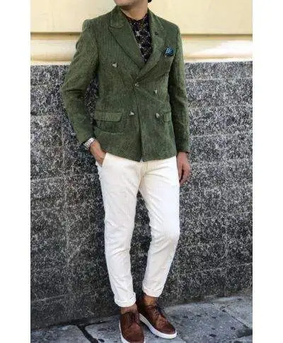 Giacca doppiopetto, verde - Blazer, velluto