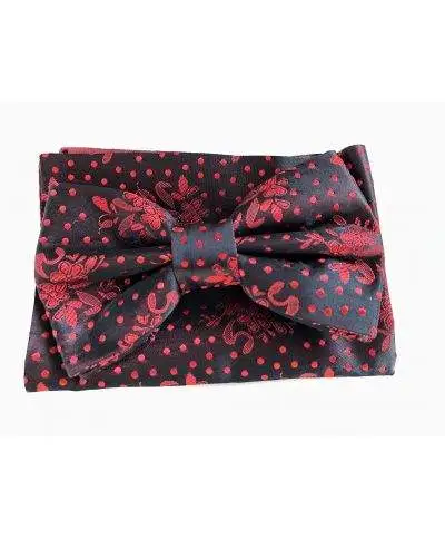 Papillon uomo nero - Fantasia rossa - Con pochette