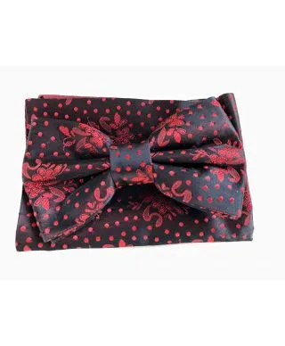 Papillon uomo nero - Fantasia rossa - Con pochette
