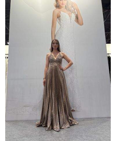 Abito da cerimonia oro con corpetto lavorato - Diamond - Vestiti da cerimonia donna online - Gogolfun.it