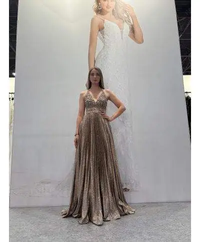 Abito da cerimonia oro con corpetto lavorato - Diamond - Vestiti da cerimonia donna online - Gogolfun.it