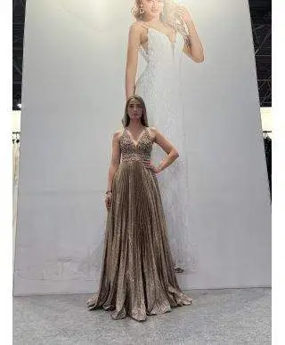 Abito da cerimonia oro con corpetto lavorato - Diamond - Vestiti da cerimonia donna online - Gogolfun.it
