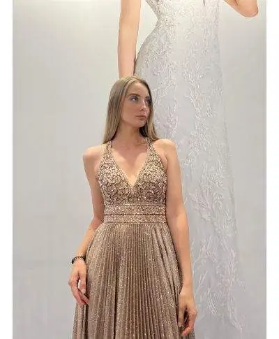 Abito da cerimonia oro con corpetto lavorato - Diamond - Vestiti da cerimonia donna online - Gogolfun.it
