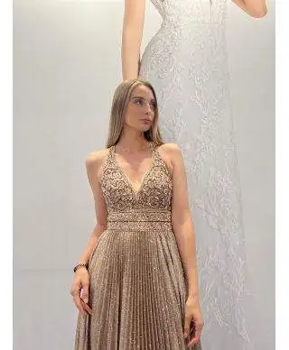 Abito da cerimonia oro con corpetto lavorato - Diamond - Vestiti da cerimonia donna online - Gogolfun.it