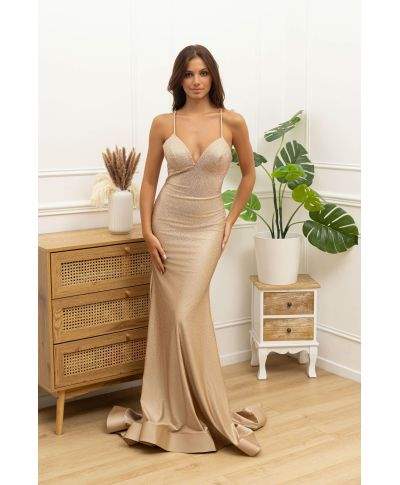 Vestito a sirena con schiena scoperta, oro - Caos - Vestiti da diciottesimo compleanno, matrimonio - Gogolfun.it