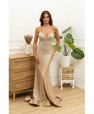 Vestito a sirena con schiena scoperta, oro - Caos - Vestiti da diciottesimo compleanno, matrimonio - Gogolfun.it