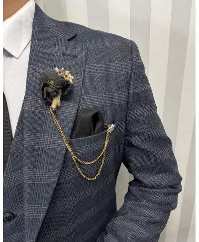 Abito uomo a quadri, Slim - Blu, con gilet